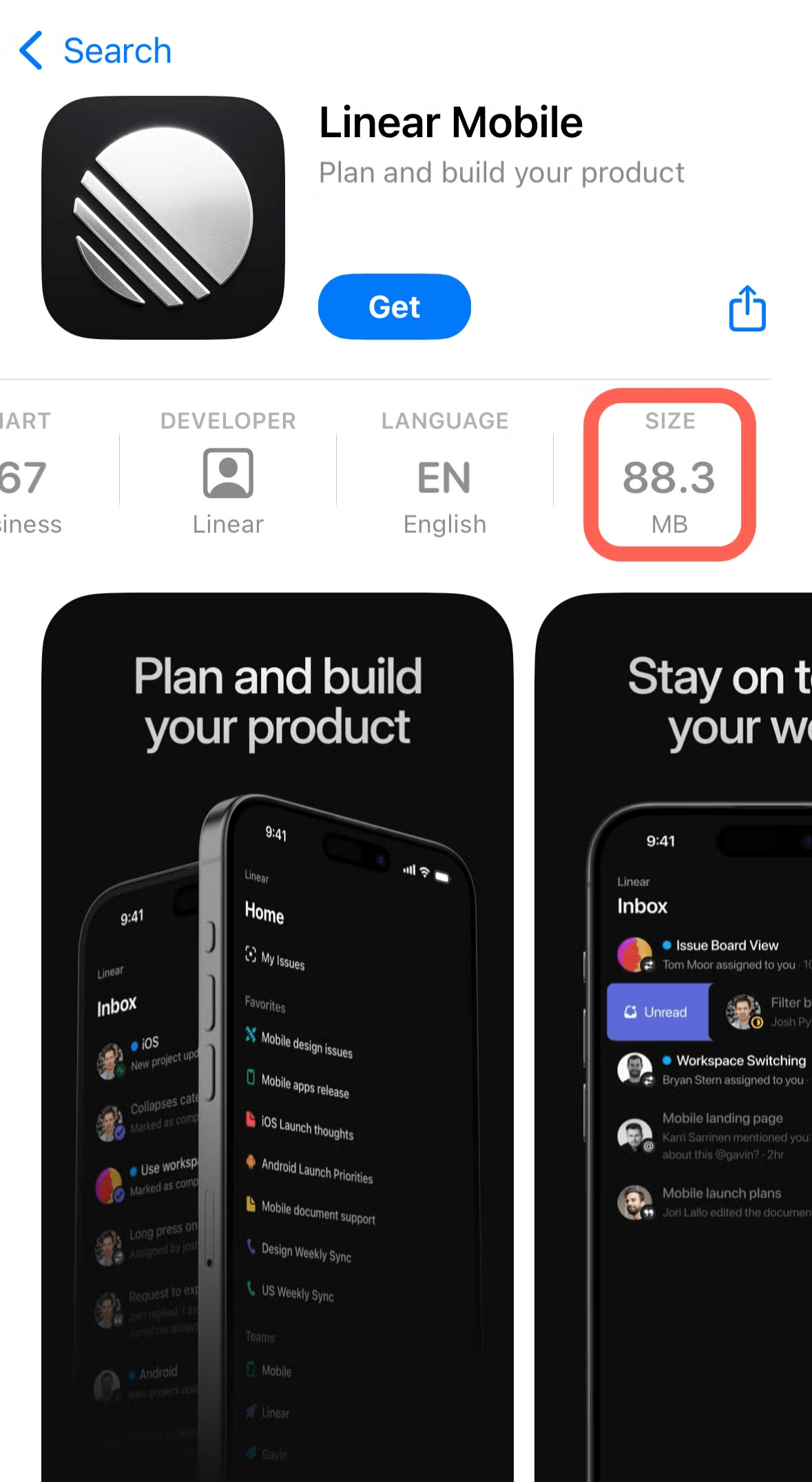 Linear iOS App Store listing