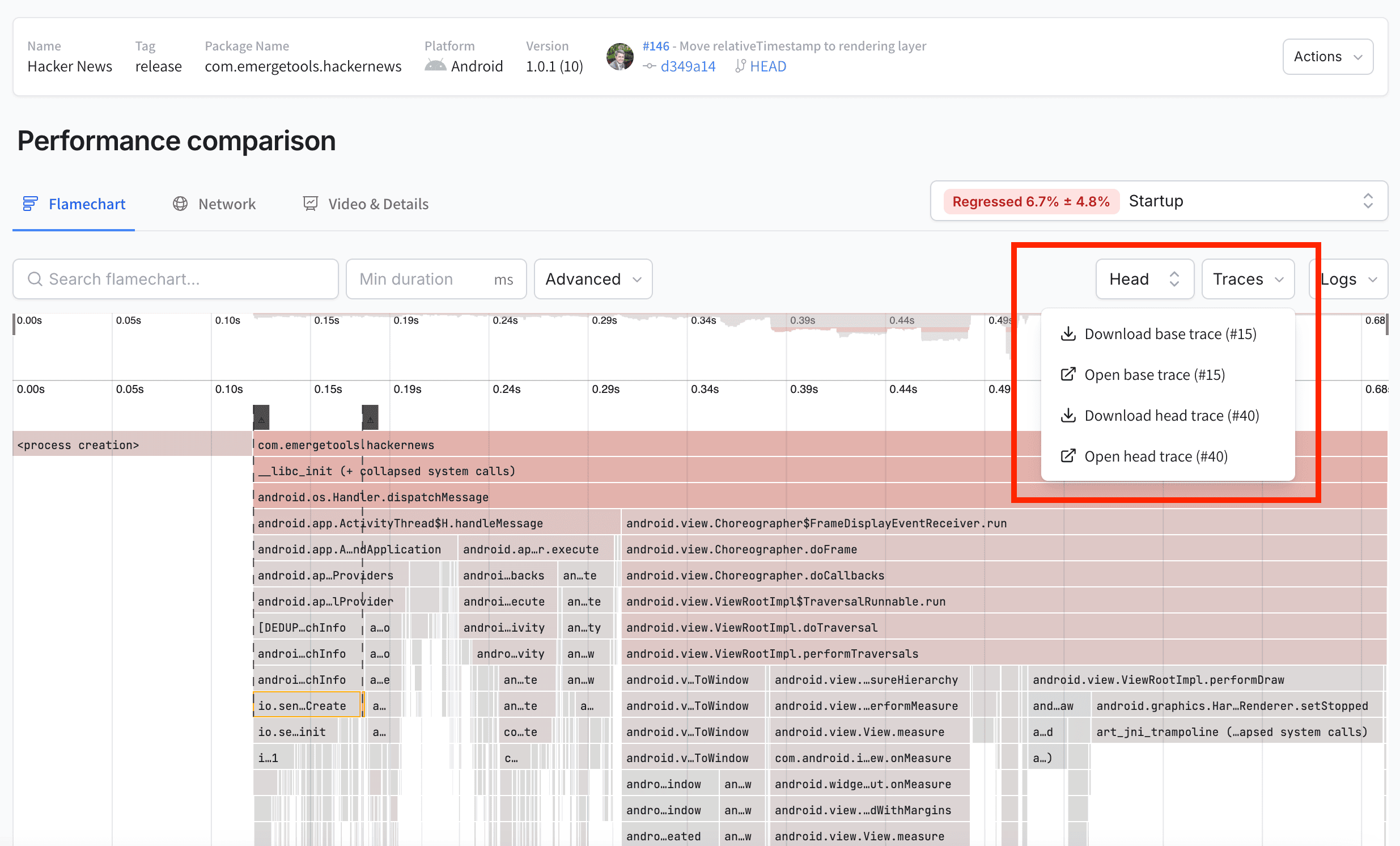 Android Performance Traces feature