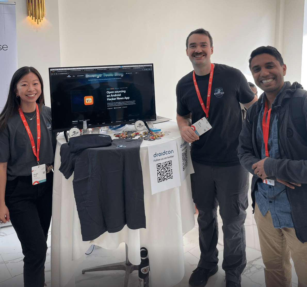 Photo of Sarah, Max, and Rikin at Droidcon NY 2024