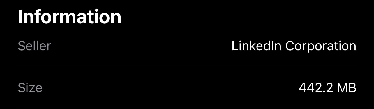 LinkedIn’s size on the iOS App Store